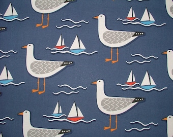 Whitby Seagull Nautical Coastal Cotton Curtain Upholstery Cushion Blind Fabric