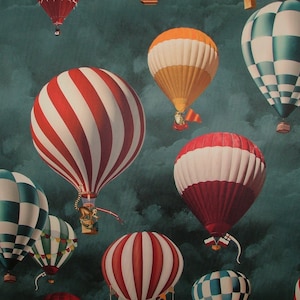 Montgolfier Adventure Hot Air Balloons Velvet Fabric Curtain Upholstery Cushion