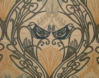 Art Nouveau Bird Navy Blue Jacquard Curtain Upholstery Cushion Multi Use Fabric