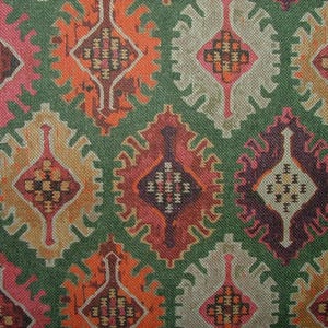 Sorrel Green Ikat Kilim 100% Cotton Curtain Upholstery Cushion Bag Making Fabric