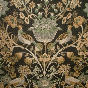Morris Bird Black Jacquard Fabric Ideal For Curtain Upholstery Cushion Throws
