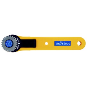 May include: Yellow Olfa Perforation Cutter with a round blade and a black cover. The cutter has a hole on the side and the text "OLFA PERFORATION CUTTER" is printed on the handle.