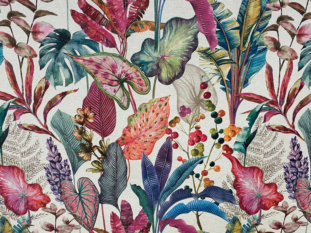 Purple Tropical Palm Plants Botanical Linen Fabric Curtain - Etsy UK