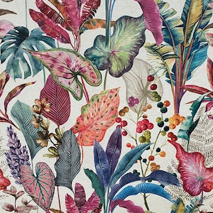 Purple Tropical Palm Plants Botanical Linen Fabric Curtain Upholstery Cushion