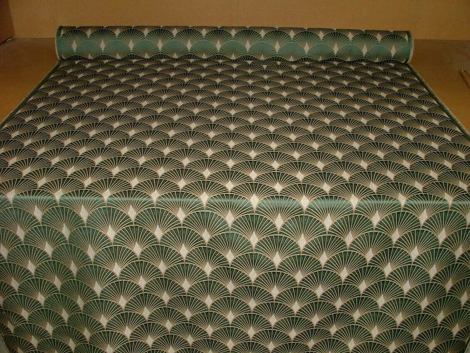 Art Deco Fan Emerald Green Jacquard Curtain Upholstery Cushion Use Designer  Fabric - Etsy