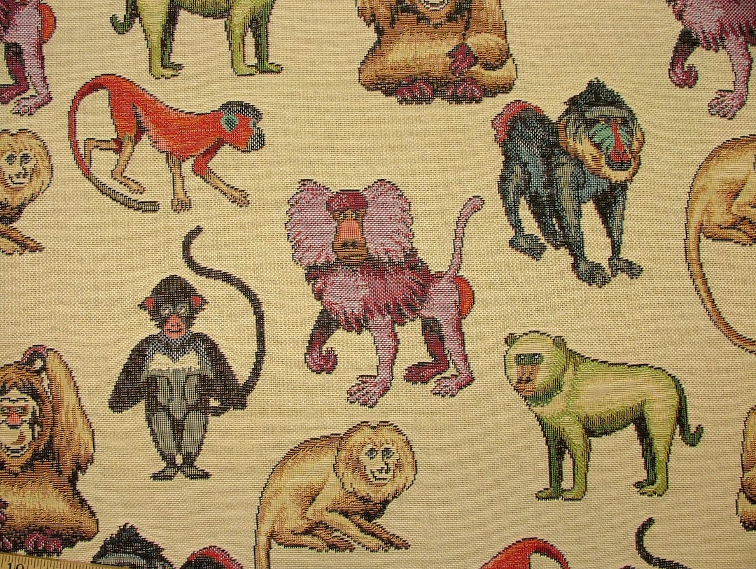 Animal Tapestry Monkeys Designer Fabric Ideal for Upholstery Curtains