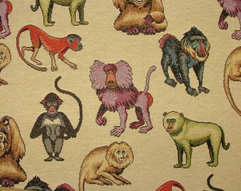 Animal Tapestry - Monkeys - Designer Fabric Ideal For Upholstery Curtains Cushions Throws