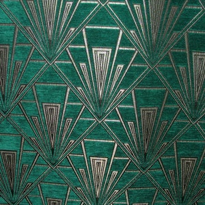 Gatsby Turquoise (Lalique) Art Deco Velvet Chenille Fibre Naturelle Curtain Upholstery Blind Fabric