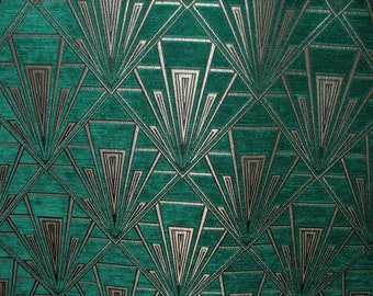 Gatsby Turquoise (Lalique) Art Deco Velvet Chenille Fibre Naturelle Curtain Upholstery Blind Fabric