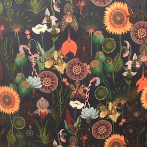 Fantasy Sunflower Navy Blue Velvet Fabric Curtain Upholstery Cushion Blind Use