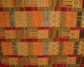 Moroccan Patchwork Terracotta Chenille Fabric Curtain Upholstery Cushion Use