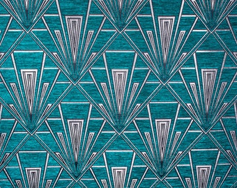 Gatsby Teal (Plaza) Art Deco Velvet Chenille Fibre Naturelle Curtain Upholstery Blind Fabric