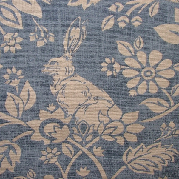 Heathland Hares And Game Birds Indigo Cotton Designer Curtain Blinds Upholstery Fabric