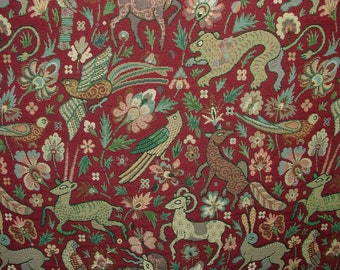 Bordeaux - Tudor Forest Tapestry Vintage Fabric - Curtain Upholstery Cushions Table Runner