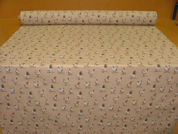 Mini Prints Hens And Chickens Country Side Animals Linen Look Fabric