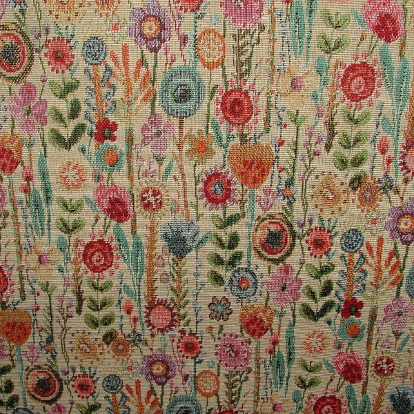 Cottage Garden Floral Linen Tapestry Fabric Curtain Upholstery Cushion Throws