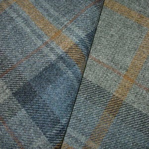 100% Shetland Wolle Blau Grau Gold Tartan Karo Polster Vorhang Kissen Stoff