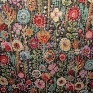 Cottage Garden Floral Black Tapestry Fabric Curtain Upholstery Cushion Throws