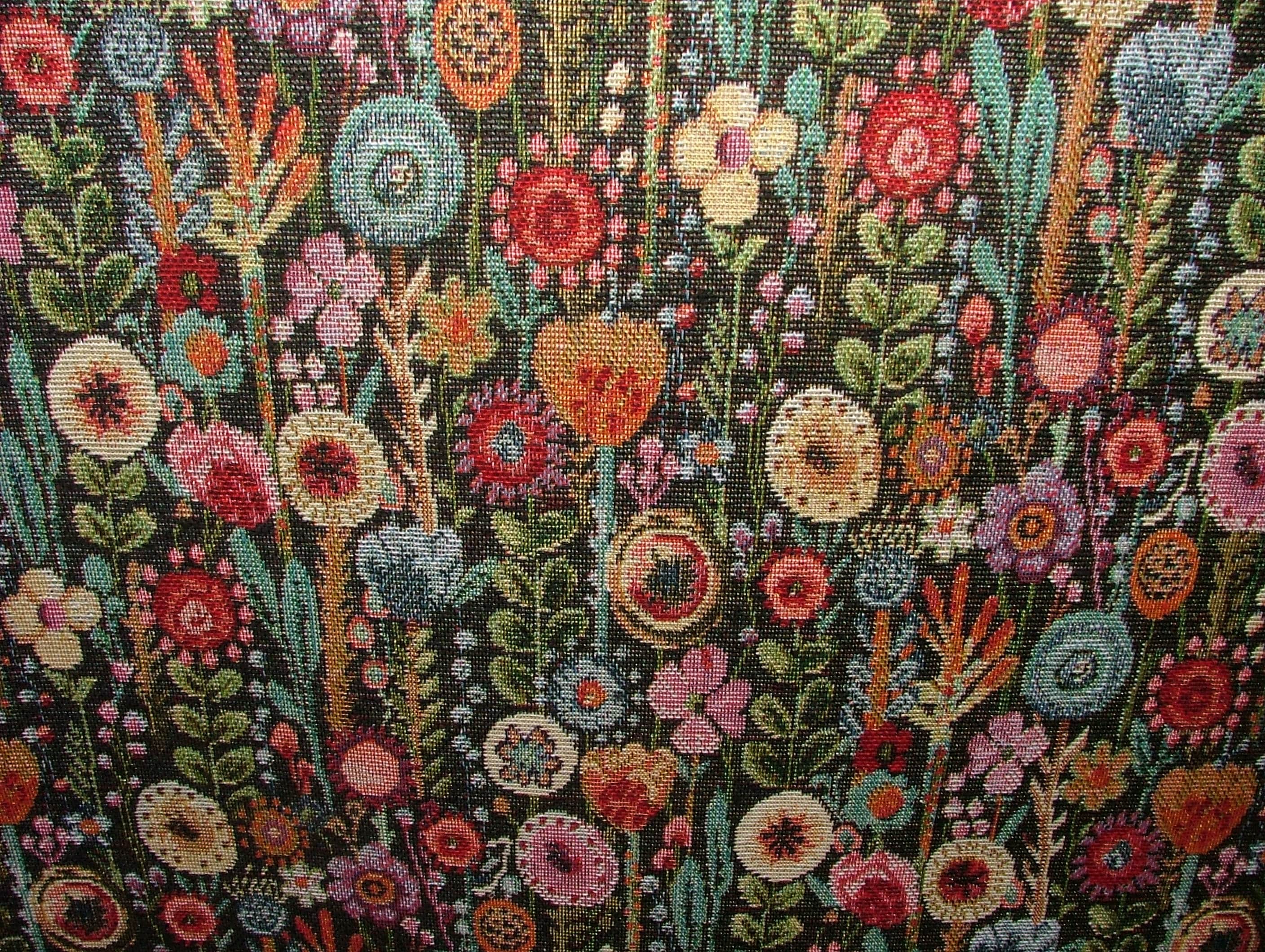 Cottage Garden Floral Black Tapestry Fabric Curtain Upholstery Cushion Throws