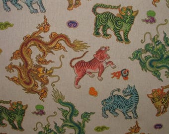 Chinesischer Tibetanischer Drache Leinen Stoff Vorhang Kissen Polster Handwerk Raffrollo