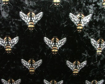 Black Luxurious Bees Plush Velvet Bee Fabric Curtain Upholstery Cushion Roman Blinds