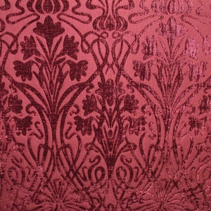 Art Nouveau Carmine Red Thick Chenille Fabric Curtain Upholstery Quilting Morris