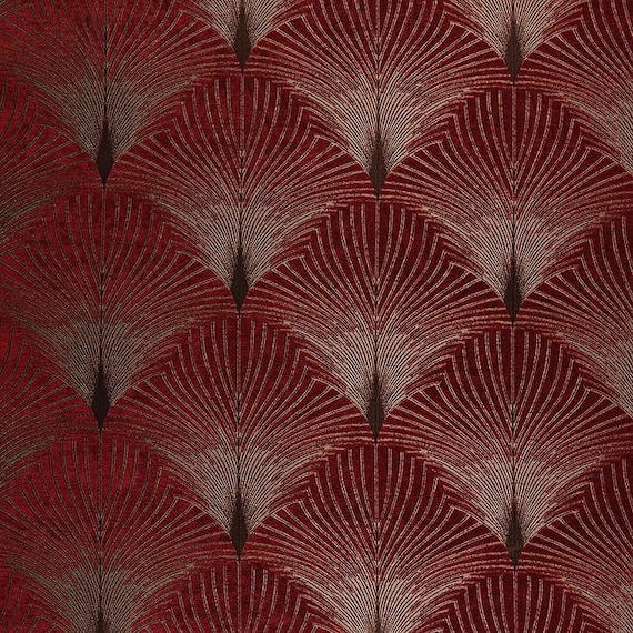 New York Claret (Broadway) Art Deco Velvet Fibre Naturelle Curtain Upholstery Cushion Fabric