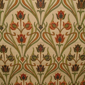 Art Nouveau Pugin Red Blue Gold Jacquard Curtain Upholstery Cushion Fabric