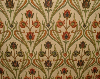Art Nouveau Pugin Red Blue Gold Jacquard Curtain Upholstery Cushion Fabric