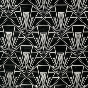 Gatsby Black (Erte) Art Deco Velvet Chenille Fibre Naturelle Curtain Upholstery Blind Fabric