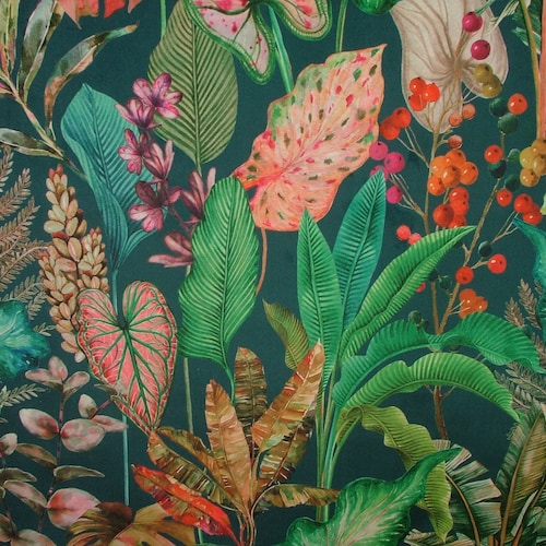 Coussin d'ameublement botanique botanique pour rideaux en tissu de velours avec palmiers et plantes
