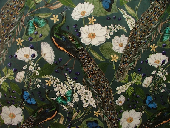 Herons And Dragonflies Slate Grey Plush Velvet Curtain Upholstery Cushion Fabric 