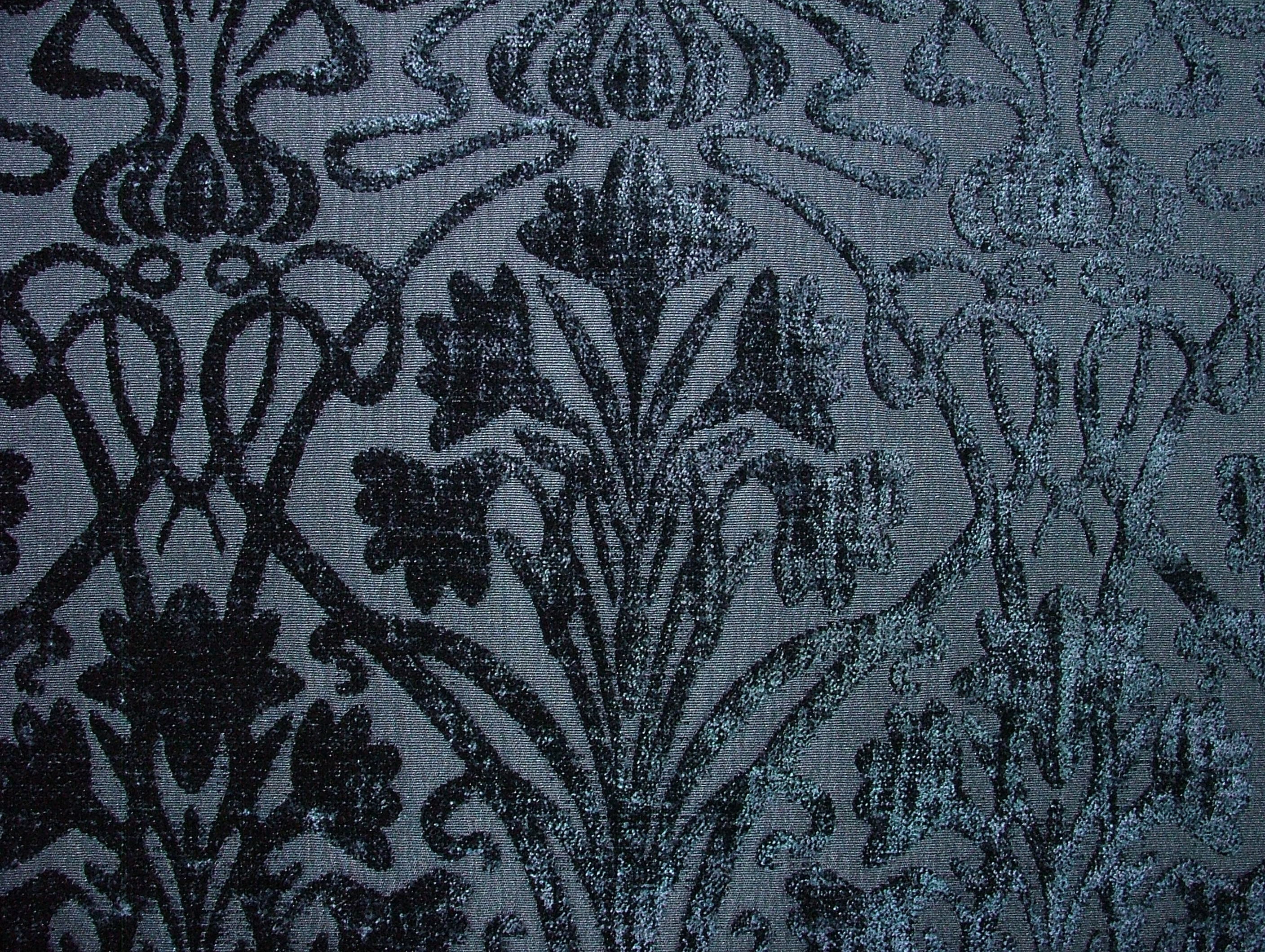 Art Nouveau Indigo Blue Thick Chenille Fabric Curtain