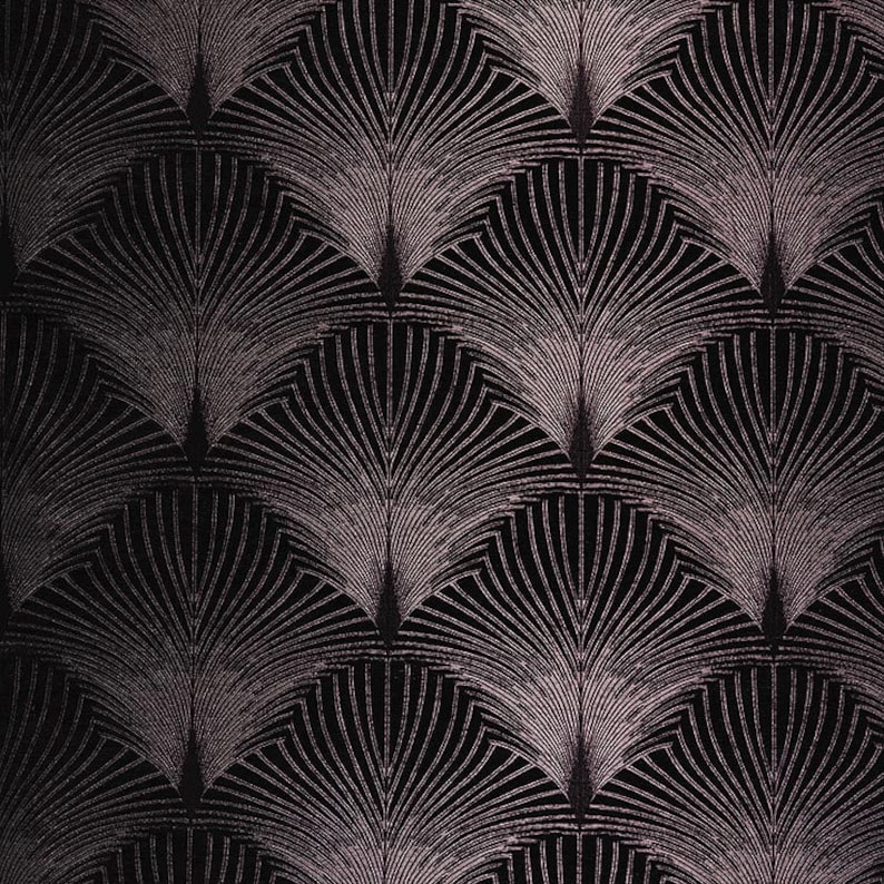 May include: A black and pink geometric pattern with a repeating design of overlapping fan shapes.