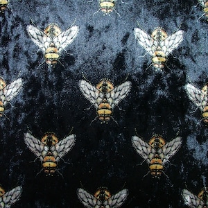 Navy Blue Luxurious Bees Plush Velvet Bee Fabric Curtain Upholstery Cushion Roman Blinds