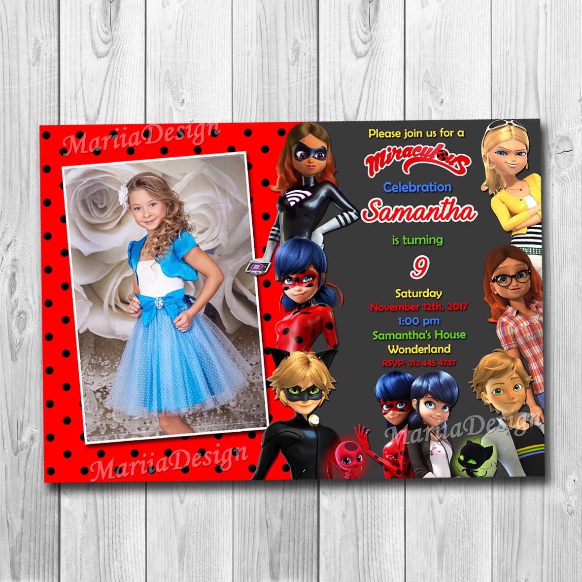 Miraculous Ladybug Invitation Miraculous ladybug birthday Etsy