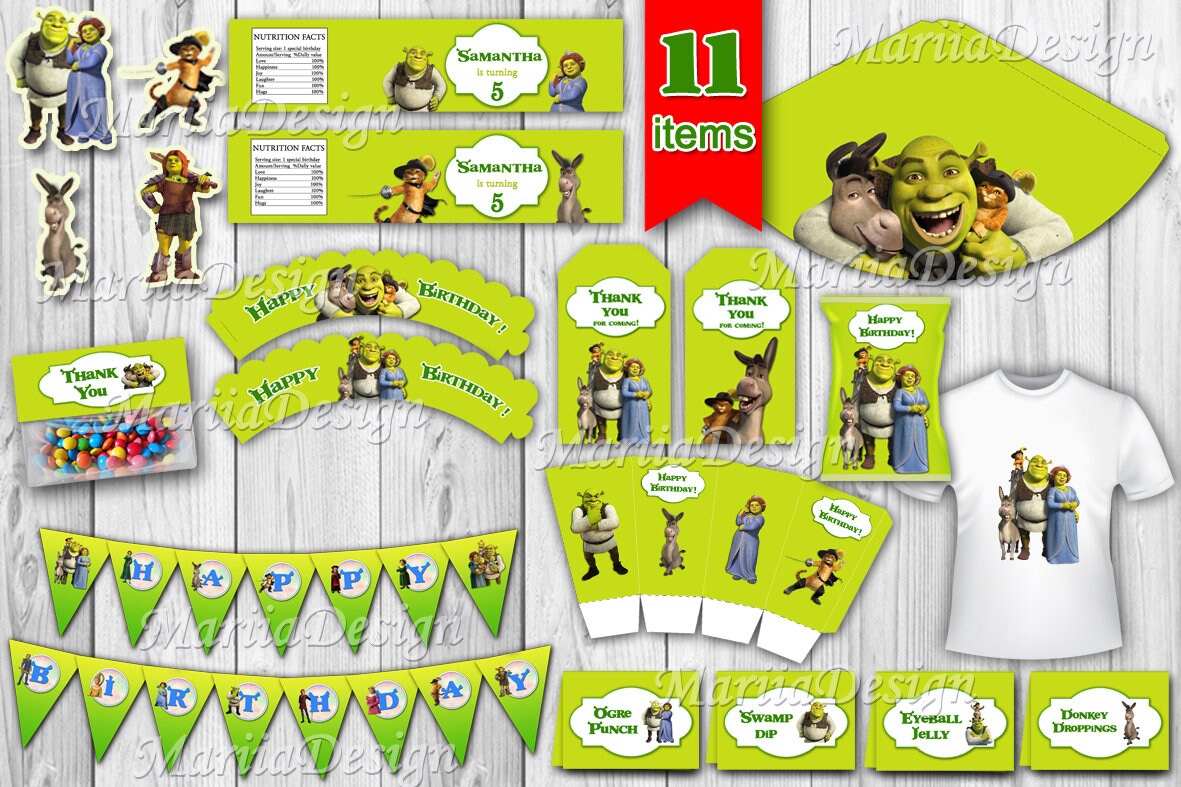 Shrek Party Package Shrek Printable kit Shrek Party | Etsy