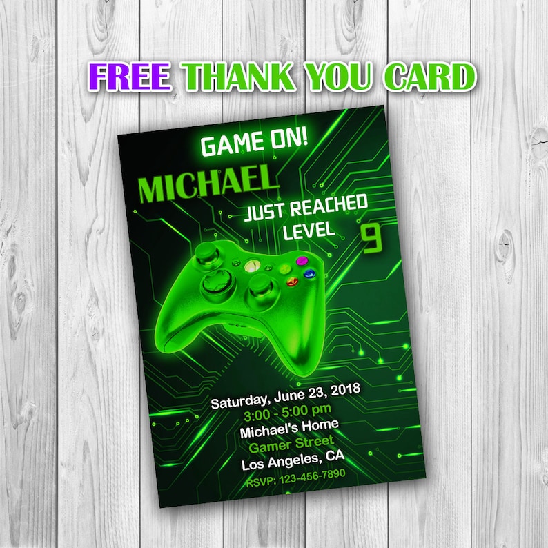 Video  Video Game Birthday, Game Game Invitation, Video Green ONLY invitations, Party FILE Invitation Game - Invitations, Xbox Video