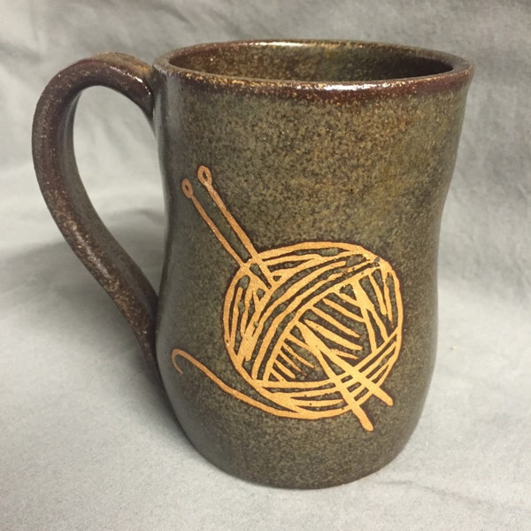 Quick ship:  Yarn Mug ( temmoku glaze )  14 oz