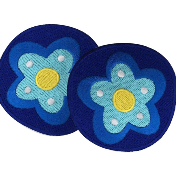 Flower or Bee embroidered iron-on patches (sold in pair) to patch up jeans, bags, T-shirts and more