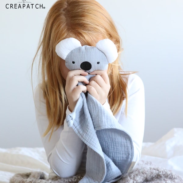 Kiki le Koala | chiffon câlin | 30cmx30cm | mousseline douce | 100% coton biologique | @creapatch