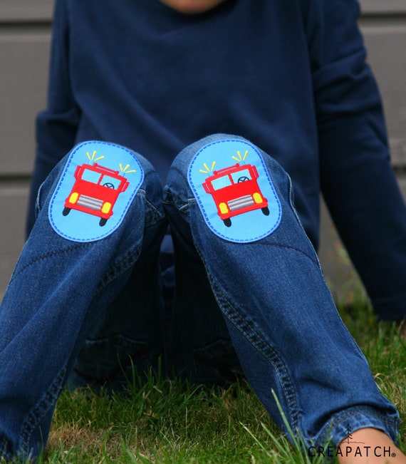 Fire Truck Applique Iron On Knee Patch For Boys Jeans