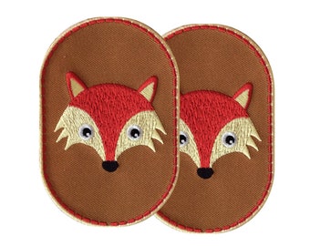 Fox embroidered iron-on knee patches (sold in pair) to mend or decorate childrens clothing