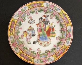 Vintage Hand Painted Oriental Chinese Decorative Wall Plate with Floral Design Free Shipping Asian Oriental Home Decor