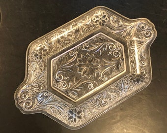 Vintage Anchor Hocking Sandwich Glass Small Handled Dish Serving Platter Free Shipping Replacements Small Tiara