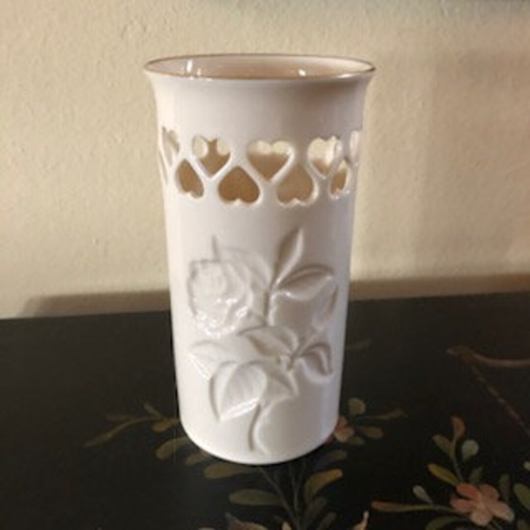 Lenox Vase With Rose Design and Cut Out Hearts Reticulated Free