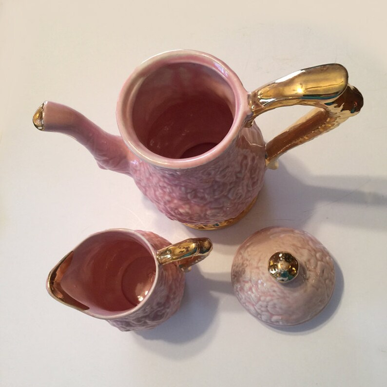 Vintage Ceramic Pink Teapot with Matching Pitcher Set Pink Roses Home Decor Princess Party Tea Pot image 5