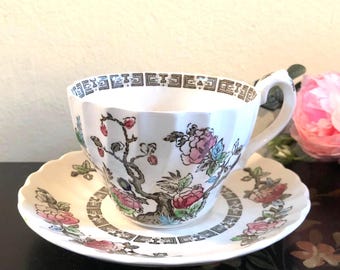 Vintage Myott Fine Staffordshire Indian Tree Design Tea Cup and Saucer Floral Fancy Flowers Staffordshire Ware Replacement
