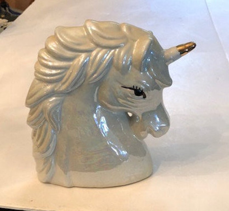 Ceramic Unicorn Head Figurine With Gold Horn and Red Bow Etsy