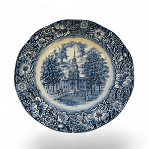 Staffordshire Liberty Blue 10&quot; Dinner Plate Independence Hall Free Shipping Colonial Decor Decorative Wall Decoration Historical